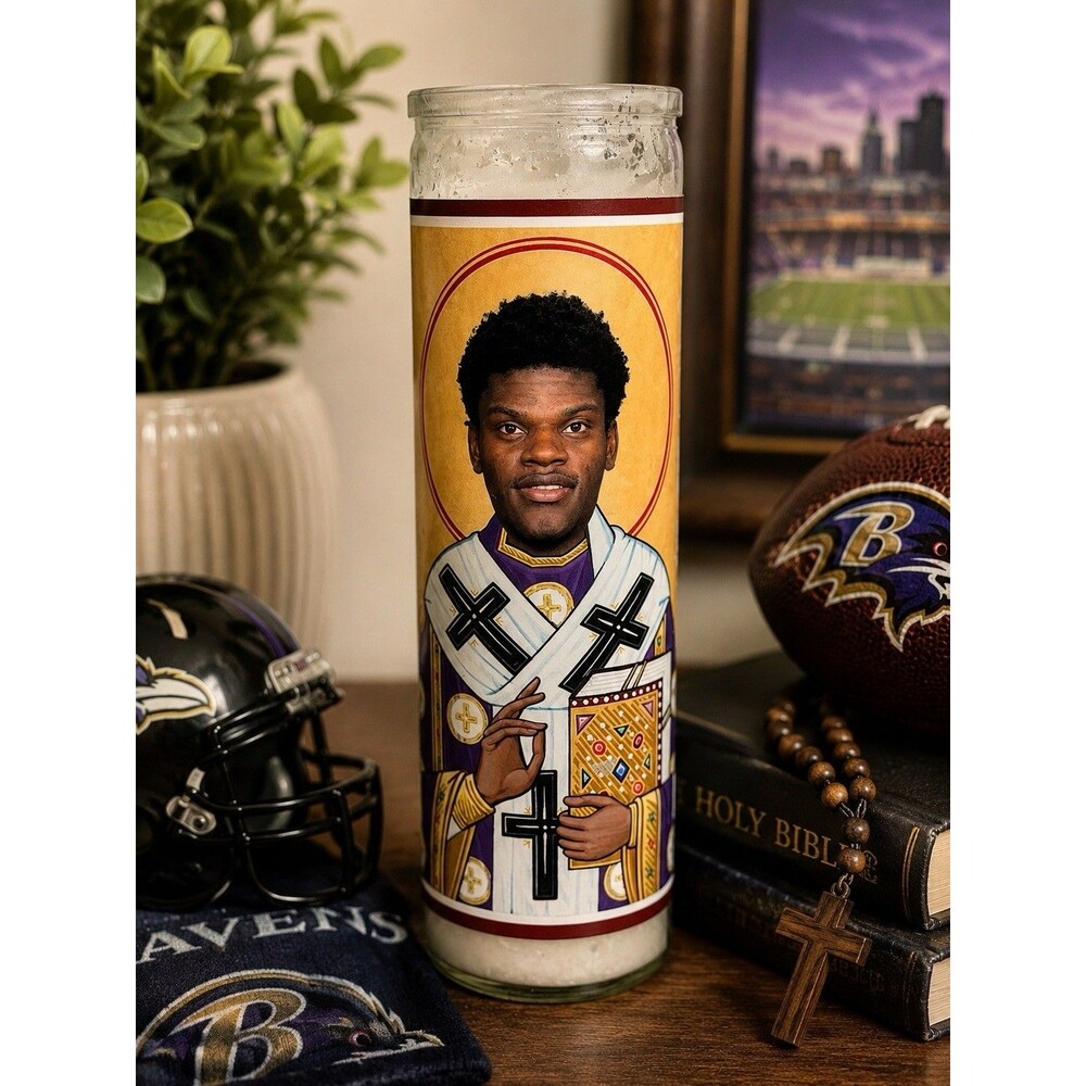 St. Lamar Jackson Prayer Candle Baltimore Ravens Novelty Glass Candle 8"